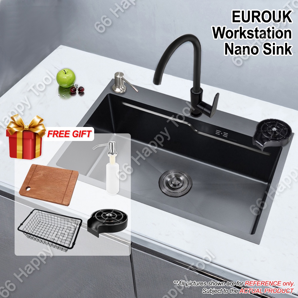Set] EUROUK Sink Nano Black Stainless Steel Single Bowl 60/68