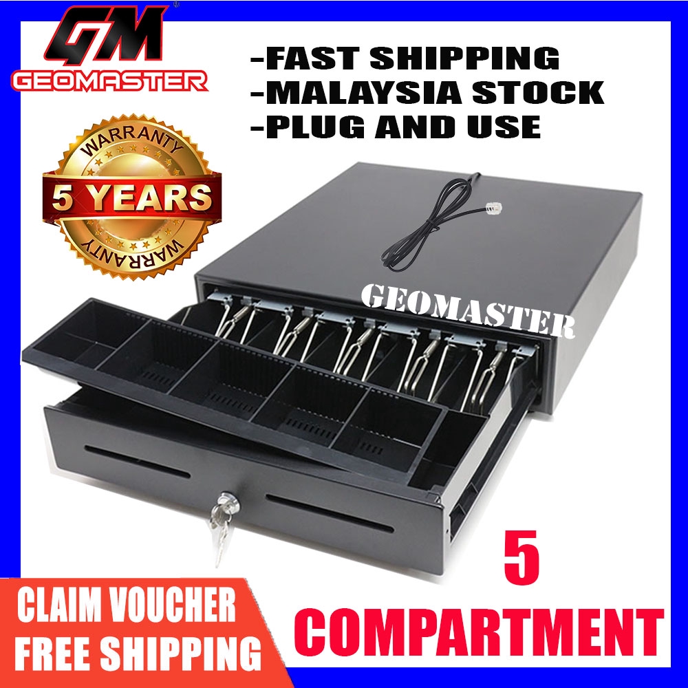 Standard Cash Drawer 5 Compartment Cash Drawer Box POS Register RJ11