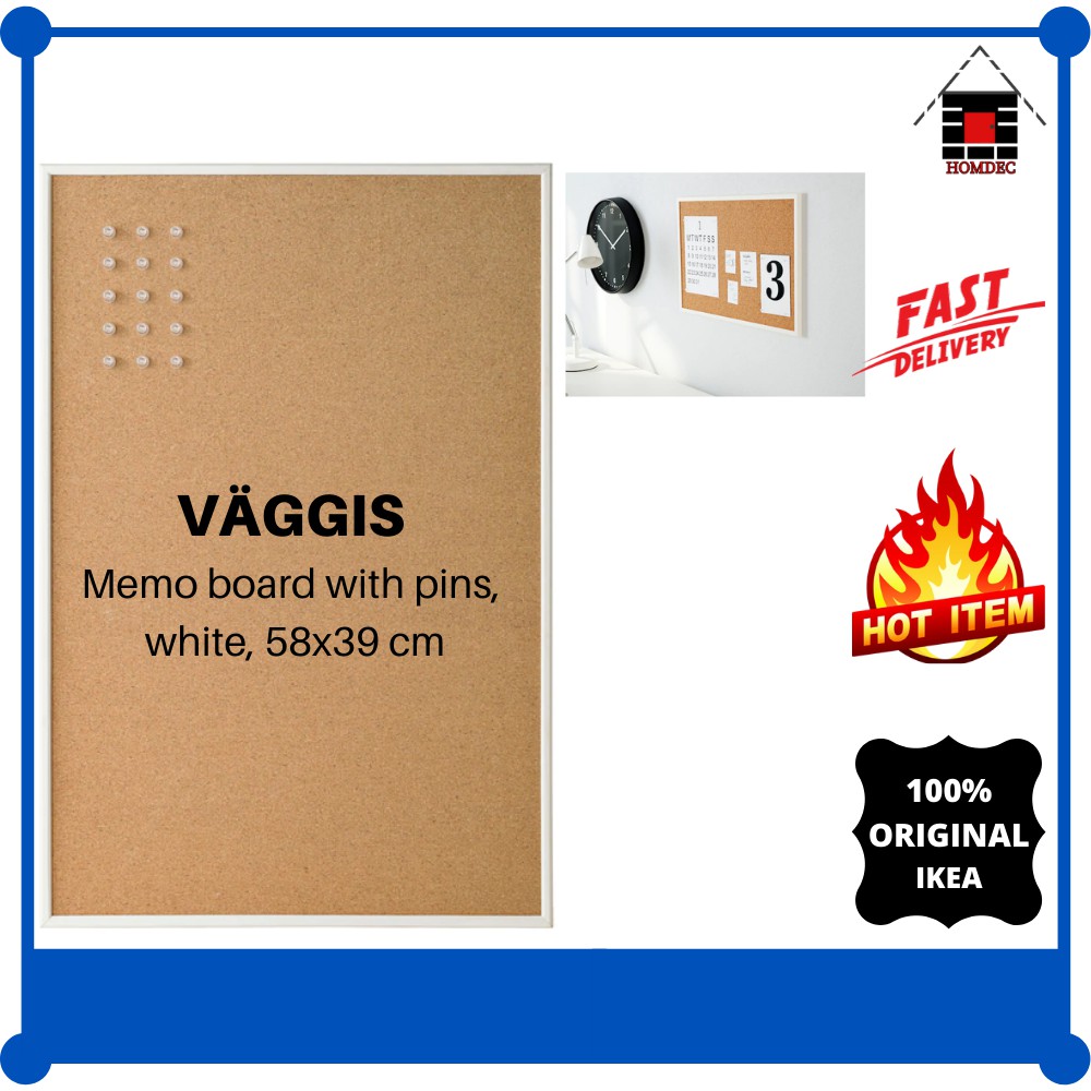 A IKEA VAGGIS Memo board with pins, white, 58x39 cm I Papan memo dengan pin, putih, 58x39 cm