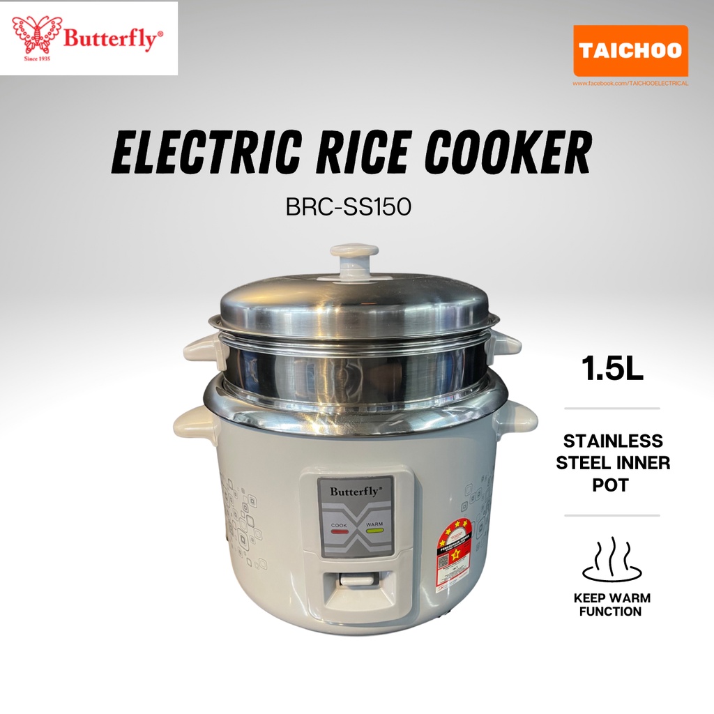 Butterfly Electric Rice Cooker with Stainless Steel Inner Pot BRCSS150
