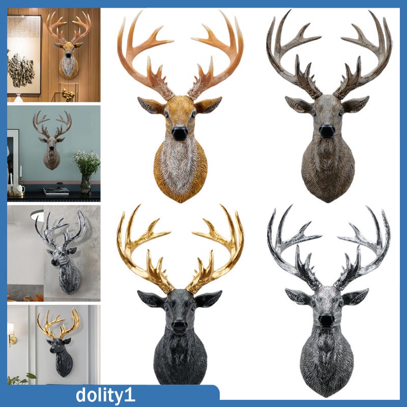 [DolitybdMY] 3D Deer Head Statue Wall Mounted Resin Animal for Gallery