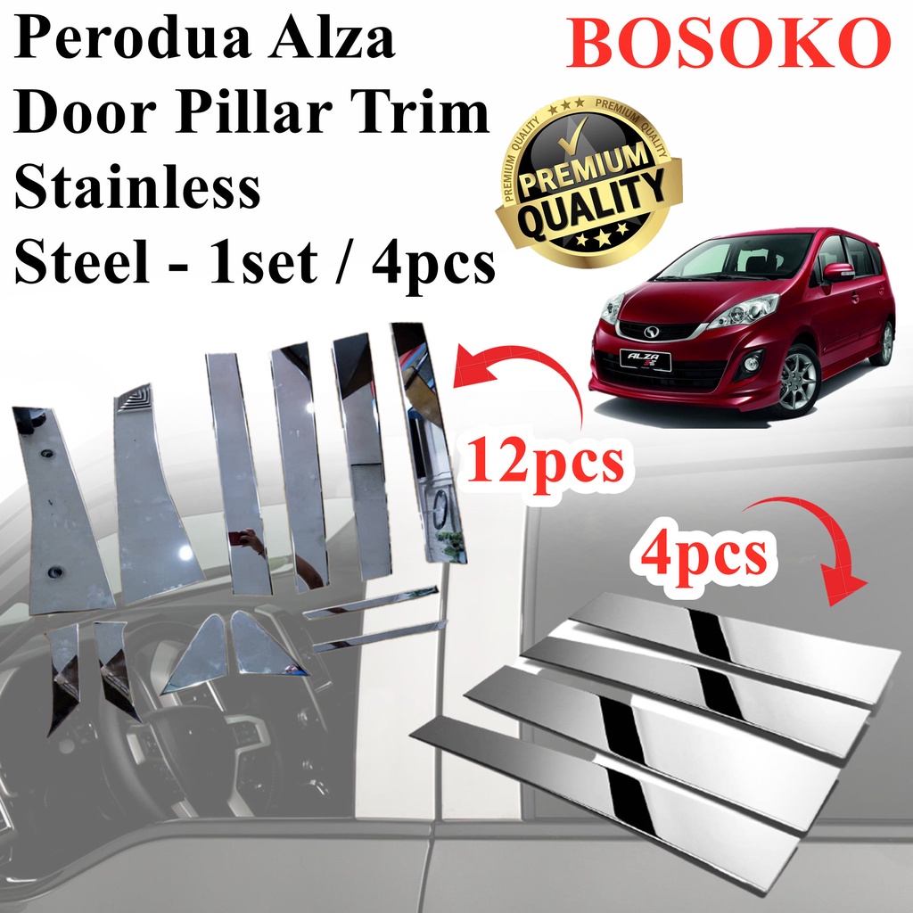 Bosoko Perodua Alza 20092014 Stainless Steel Door Pillar Trim with