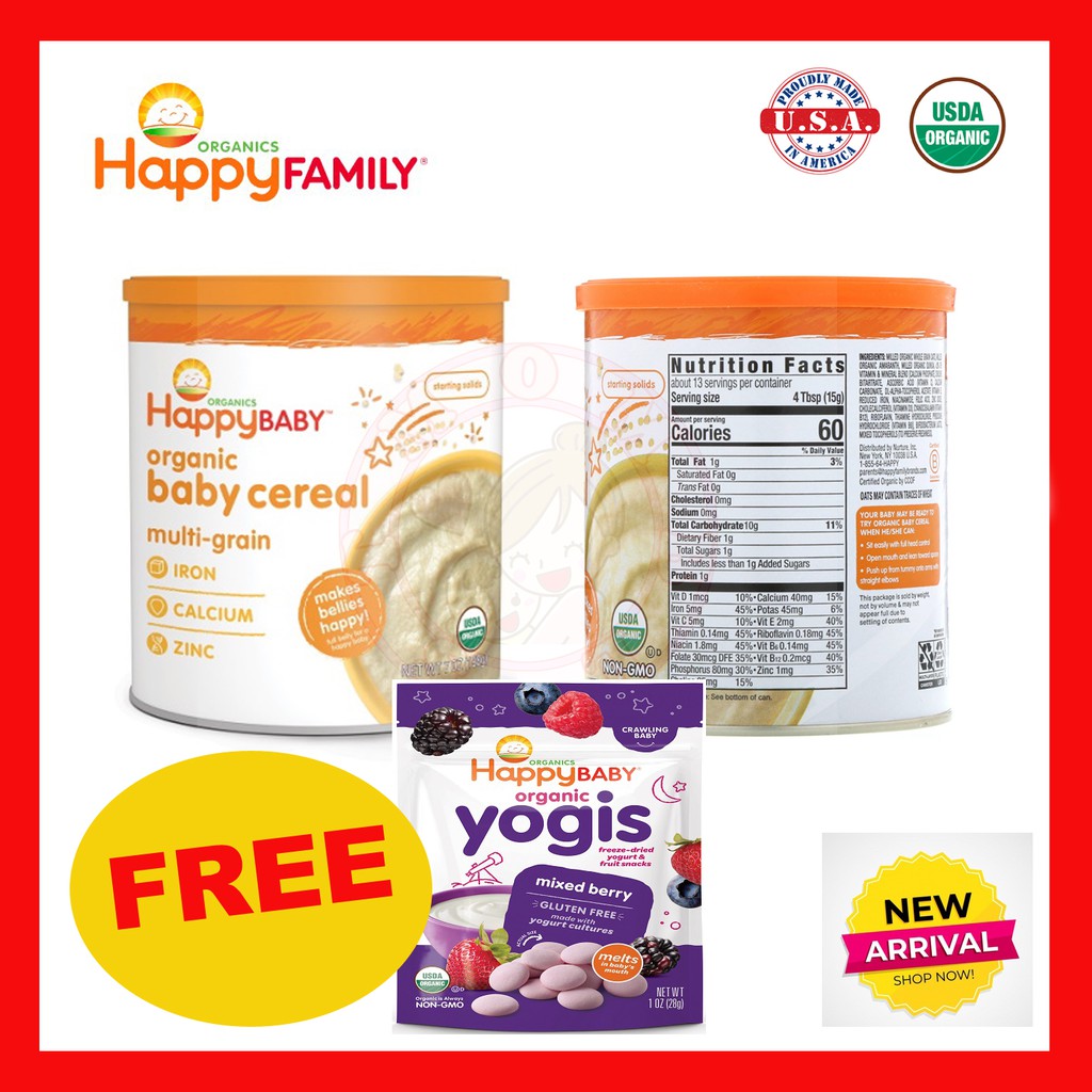 HAPPY BABY Happy Bellies Organic Cereal 6M+ Multigrain 198g FREE