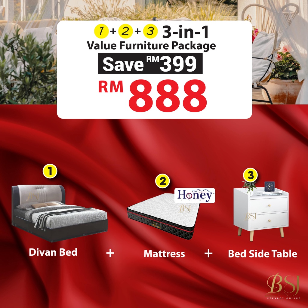 BSJ【 𝟑𝐢𝐧𝟏 𝐂𝐎𝐌𝐁𝐎 𝐒𝐄𝐓】Packej Furnitures Divan Bed Mattress Bed Side