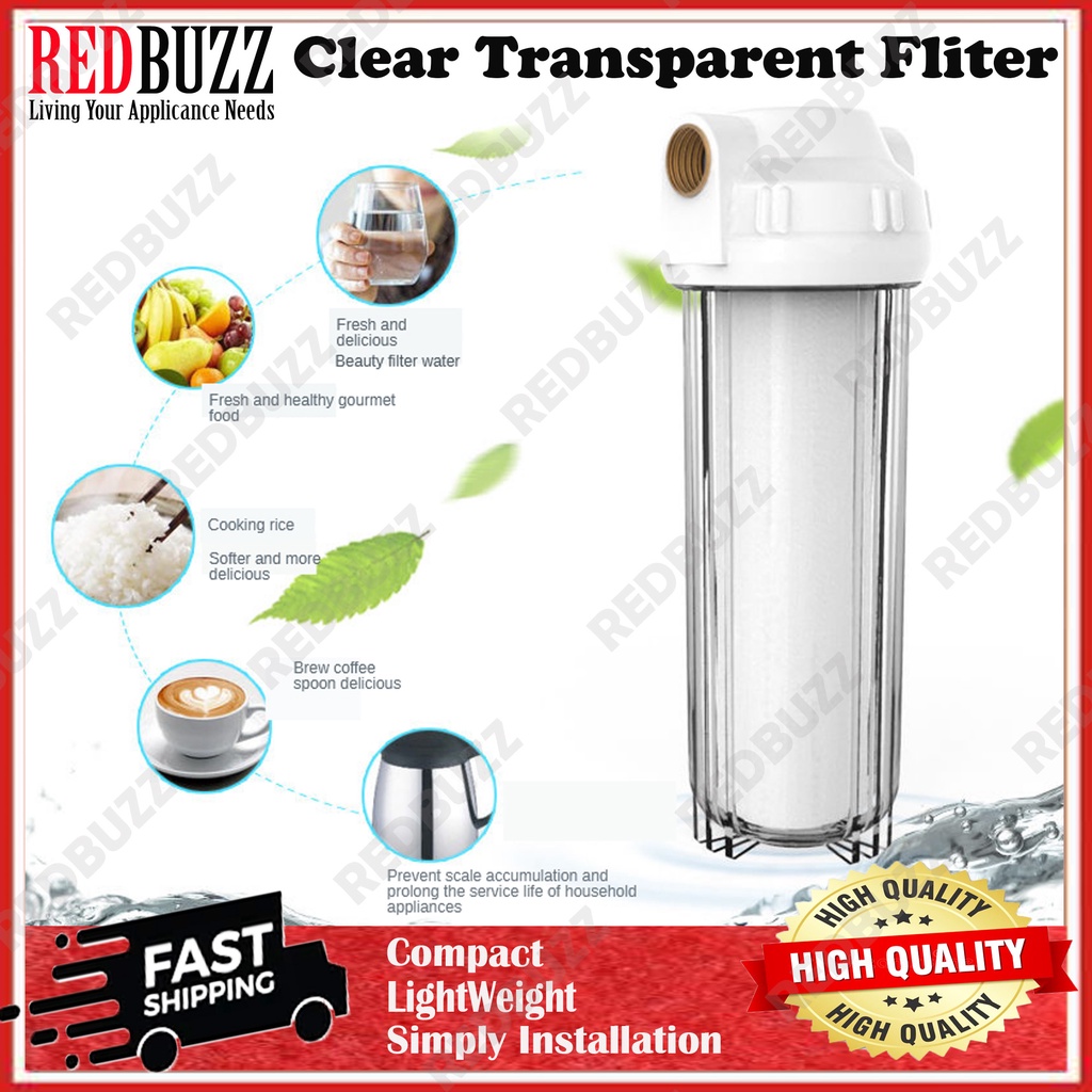 REDBUZZ 10" Clear Transparent Filter Outdoor CTO PP Catridge Water