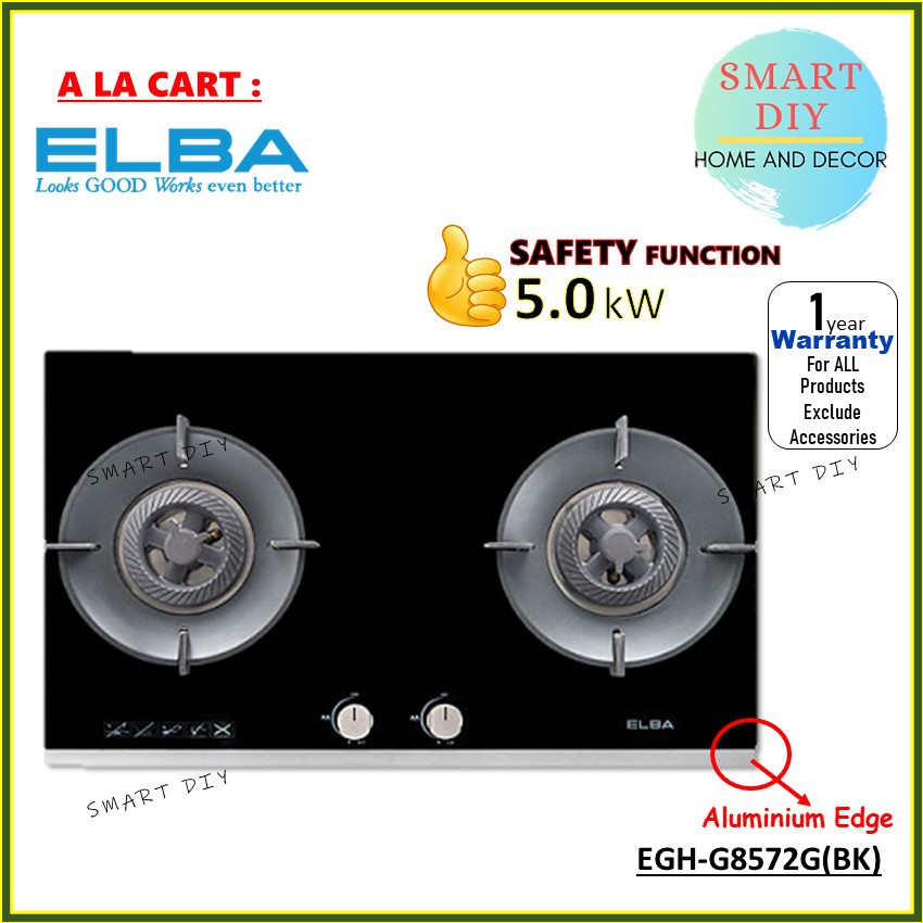 ELBA EGHG8572G(BK) 5kW 2 BURNER BUILT IN GLASS STOVE GLASS HOB DAPUR