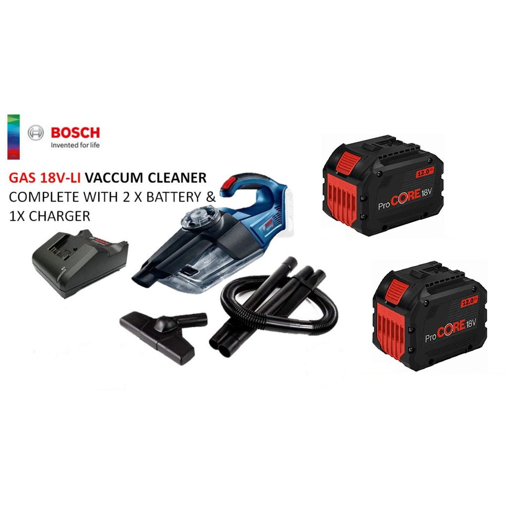 BOSCH GAS 18V1 Cordless Vacuum Cleaner With 2 x 12.0ah Battery & 1 x