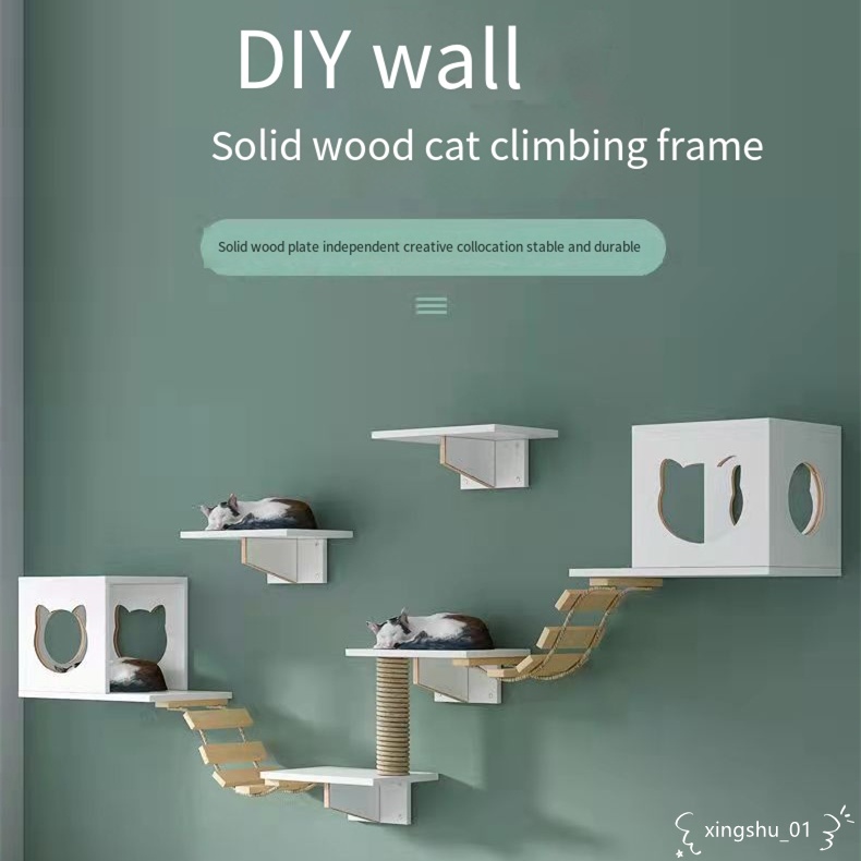 Cat Wall Mounted Climbing Wooden House for Kucing Furniture indoor Cats