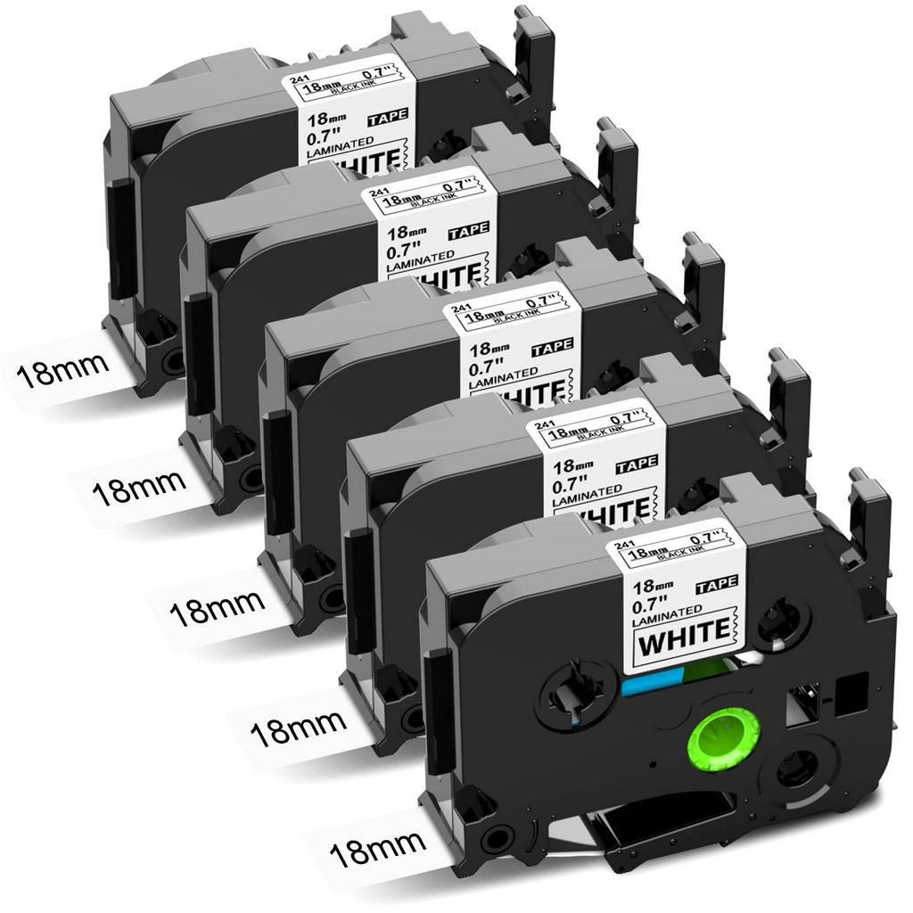 5Pack 241 Compatible Brother Label Tape 18mm TZe241 Black on White PT