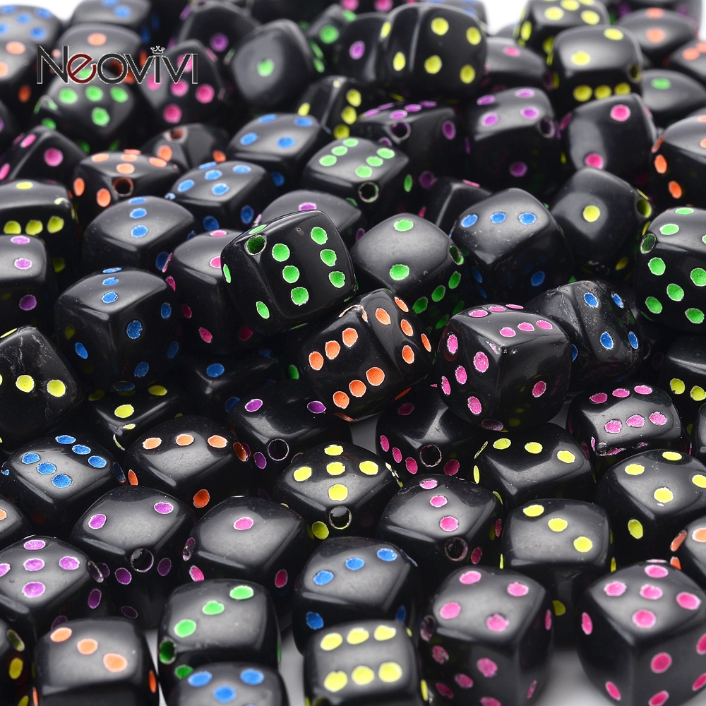 50pcs 8mm Black Acrylic Dice Beads Cube Loose Spacer Beads Charms for