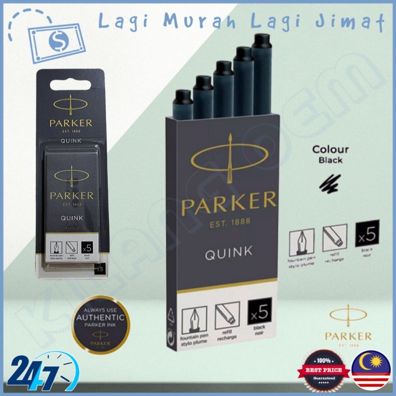 Original Parker Black Color Cartridges [1 Pack of 5] Quink Fountain Pen