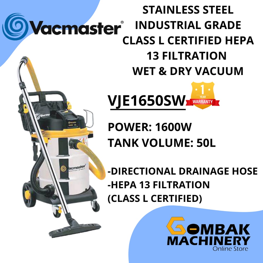VACMASTER VJE1650SW 50L Stainless Steel CLASS L CERTIFIED HEPA 13
