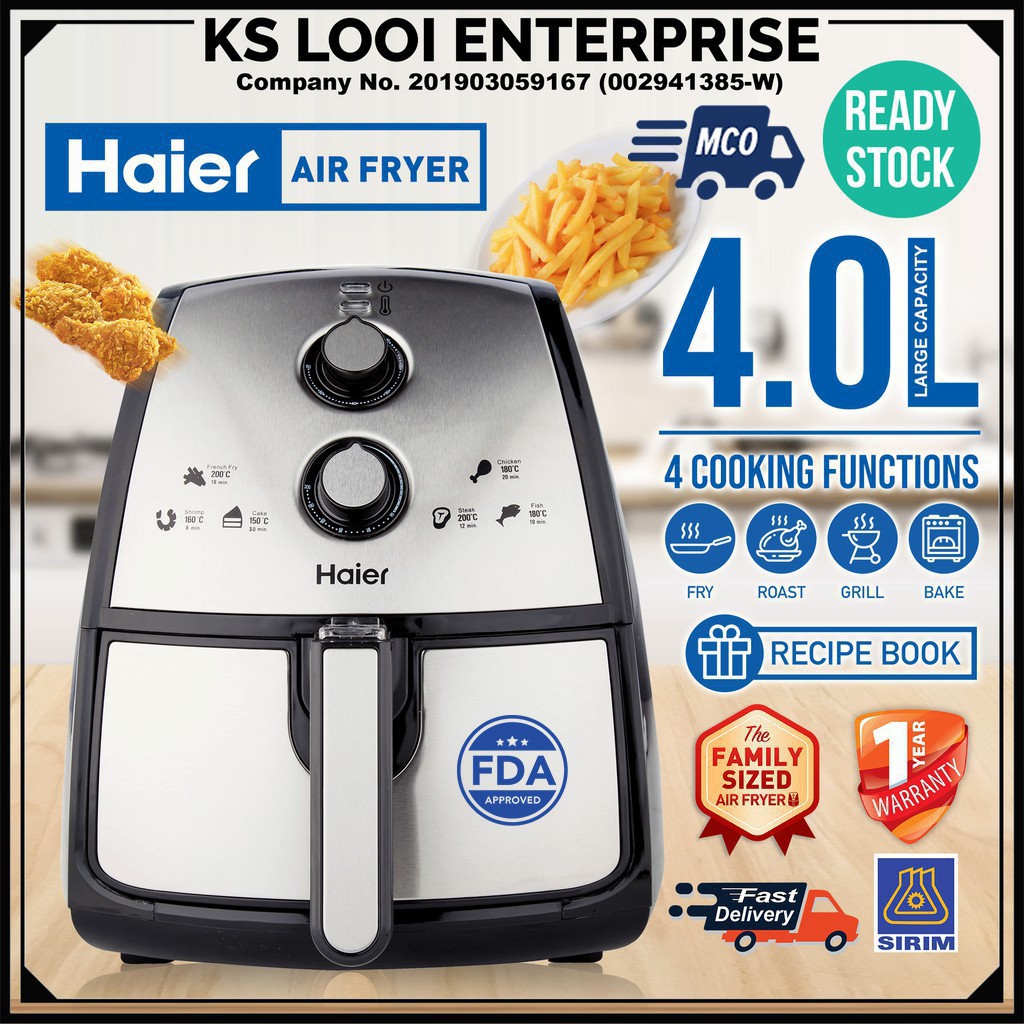 Haier Air Fryer 4.0L (FREE RECIPE BOOK) 1 Year Haier Warranty SIRIM