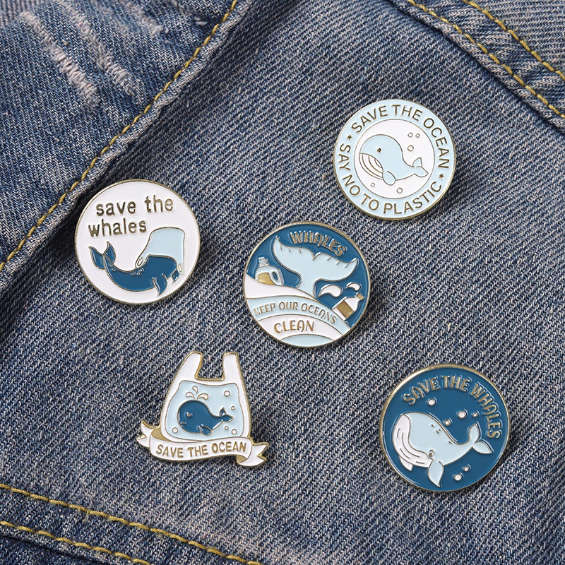 Save the Ocean Enamel Pins Stop Plastic! Brooch Humpback Whale Tail On