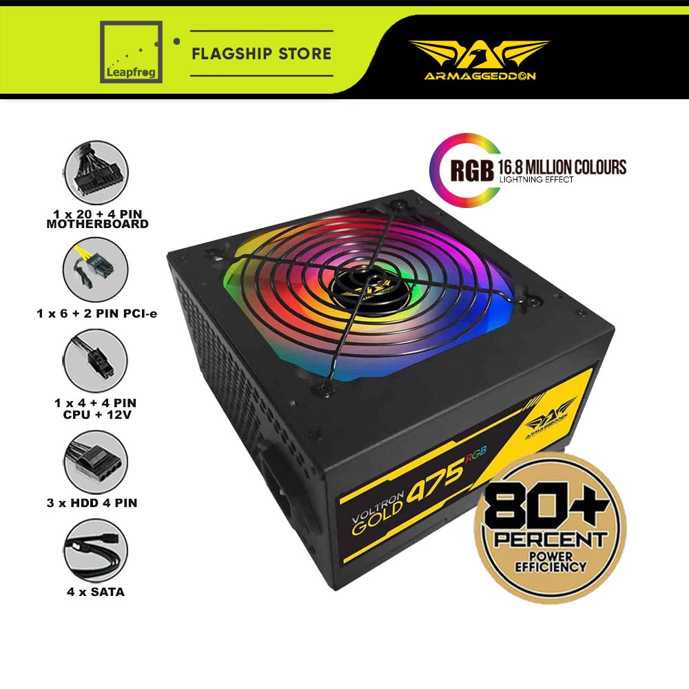 Armaggeddon 478 Watts Power Supply Voltron Gold 475 RGB with Silent Fan