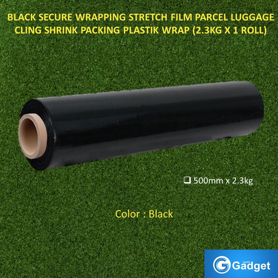 BLACK SECURE WRAPPING STRETCH FILM PARCEL LUGGAGE CLING SHRINK PACKING PLASTIK WRAP (2.3KG X 1