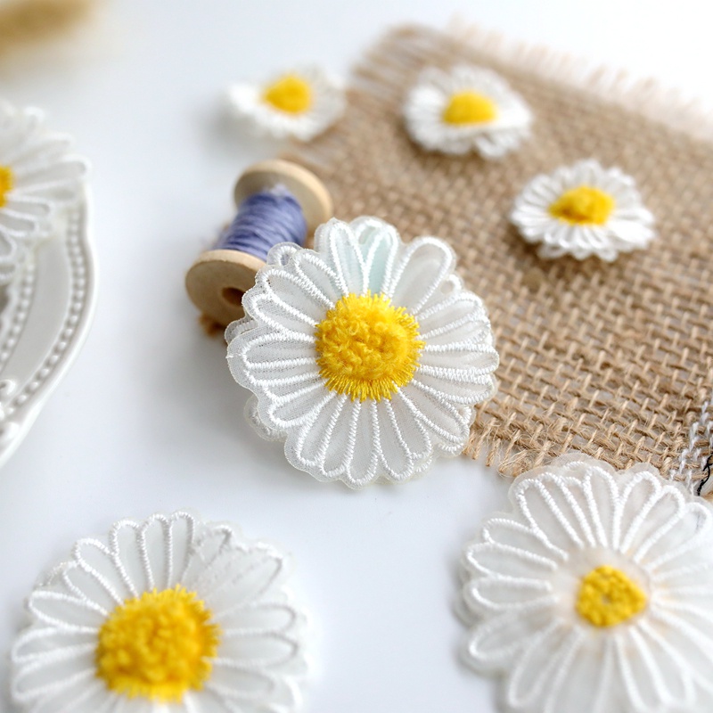 5Pcs Flower White Daisy Patches For Clothing Embroidery Double Layer