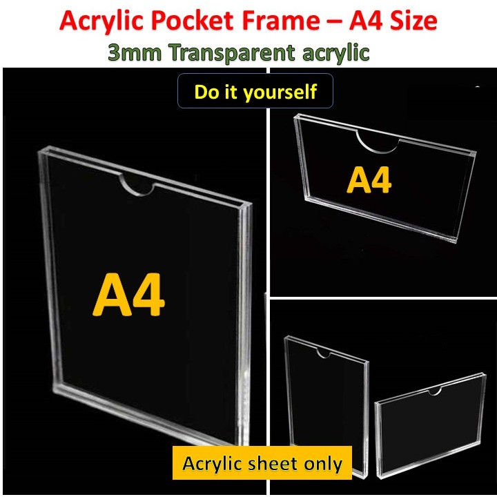 DIY Acrylic Pocket Wall Display Frame Acrylic Sheet Fit A4 Size poster