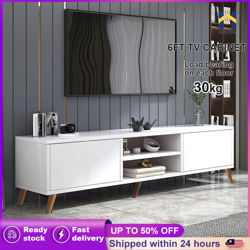 AH 6Ft Tv Tv/rak tv kayu /Rak TV/TvConsole/Tv Rack/White Color/Tv Media Storage