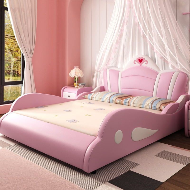 Children's bed girl princess bed European style pink 1.2/1.5m crib cartoon bed princess room