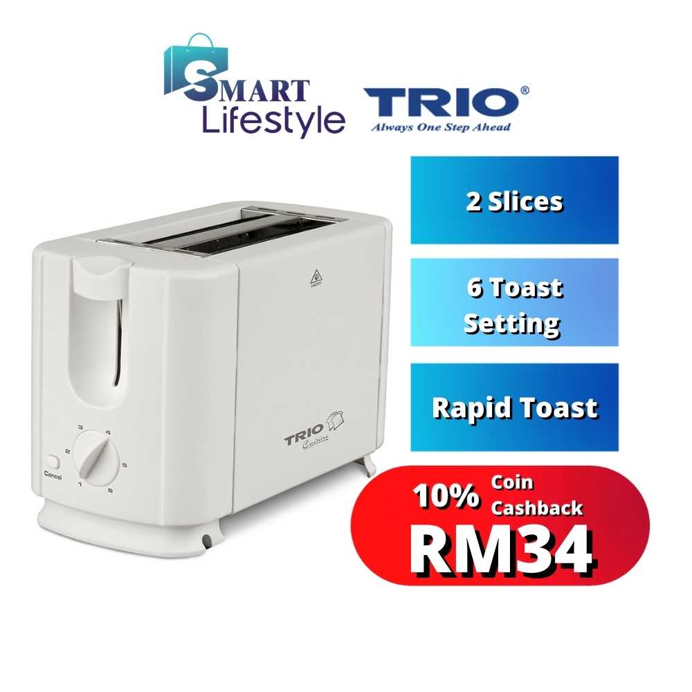 Trio 2 Slices 6 toast setting Pop Up Toaster (700W) TTS662 Shopee