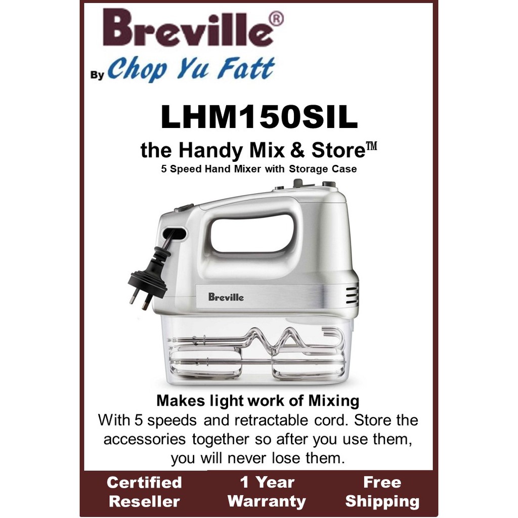 Breville LHM150SIL 5 Speed Hand Mixer with Storage case, Silver