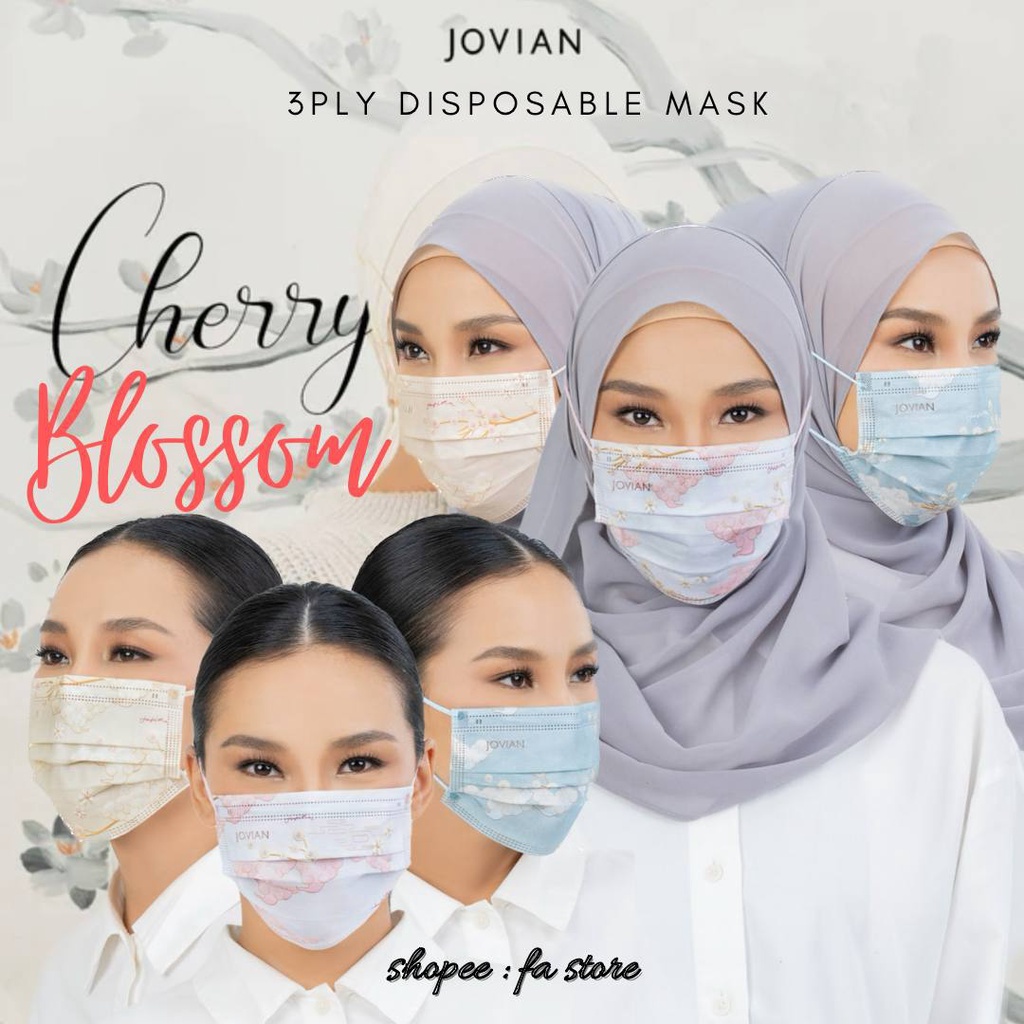 Jovian 3Ply Cherry Blossom Series Mask in Earloop Headloop Mask