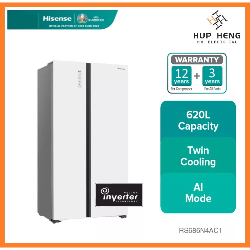 Hisense FRIDGE WHITE GLASS 620L Side by Side Refrigerator RS688N4AWU