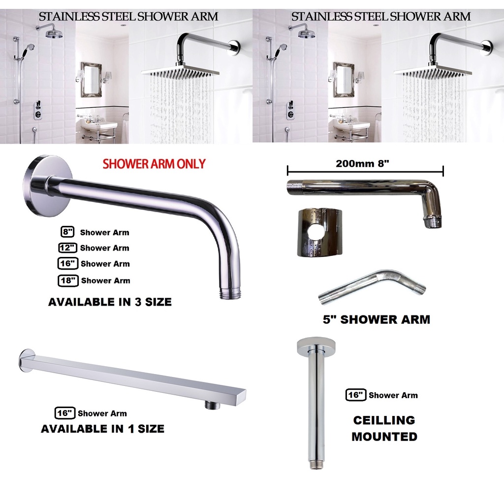 [SIZE 8" 12" 16"] ABS BRASS SUS304 Shower Arm For Shower Head Wall