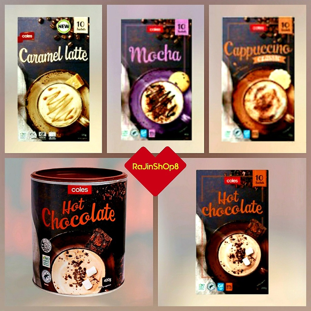 COLES Hot Chocolate / Caramel Latte / Mocha / Cappuccino Class Can/400G & 10 Sachets/200G AU
