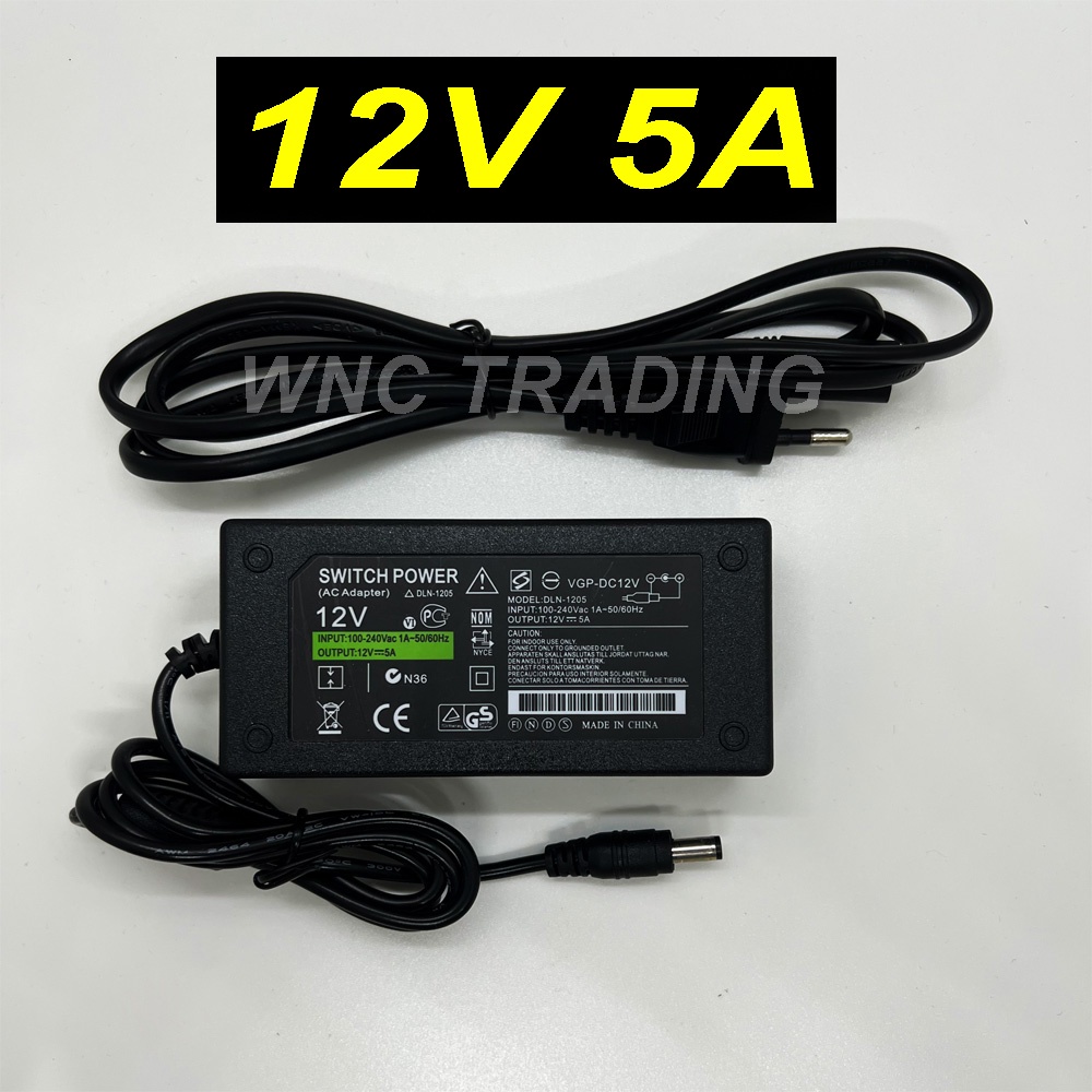 AC/DC POWER ADAPTER INPUT 100-240V~50/60HZ OUTPUT 12V 5A WITH POWER