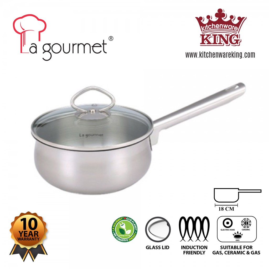 La gourmet Classic 18 x 7cm Stainless Steel Saucepan with Glass Lid, 2L