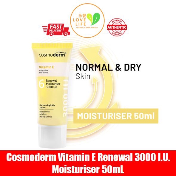 NEW PACKAGIN Cosmoderm Vitamin E Cream 3000 IU With RoseHip Oil (50ml