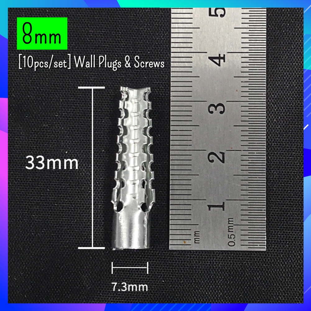 6mm 8mm 10mm [10pcs/set] Metal Zinc Plated 6mm Wall Plug with Screws