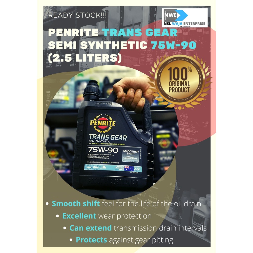 Manual 75W90 Gearbox Oil Penrite Trans Gear Semi Synthetic API GL4 GL5 2.5 Liters Transfer Case