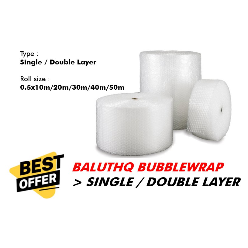 BALUTHQ Bubble Wrap Single Layer & Double 0.5M X 10M 10mm bubbles