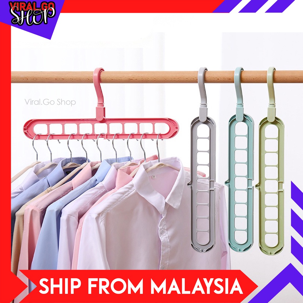 Multifunction Clothes Hanger With 9 Holes Rotating Folding Magic
