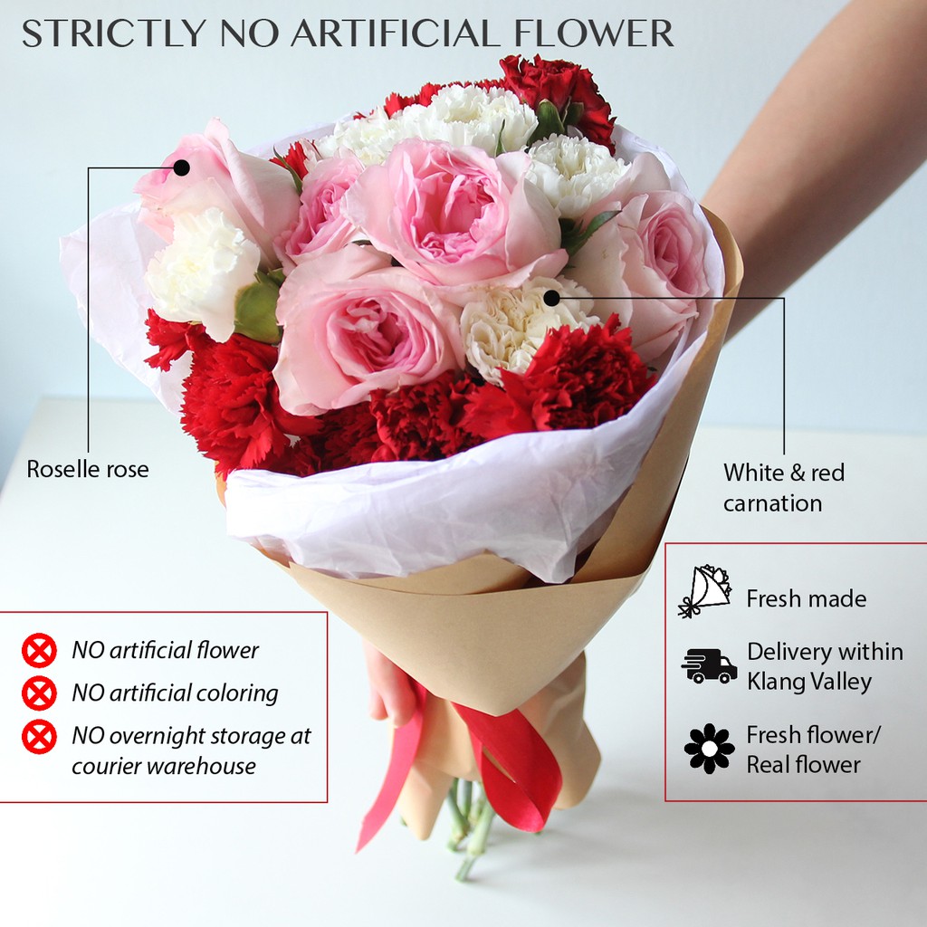 HoneyBus Fresh Flower Fresh Bouquet Fresh Rose & Mix Color Carnation