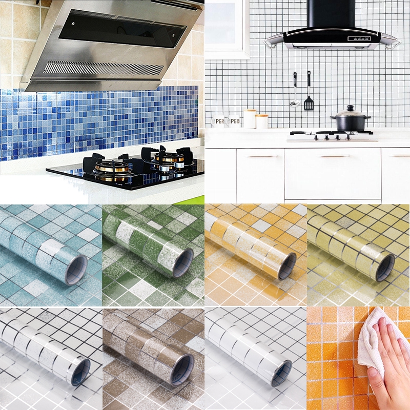 Self Adhesive Kitchen Antioil Wallpaper，Mosaic Aluminum Foil Wall
