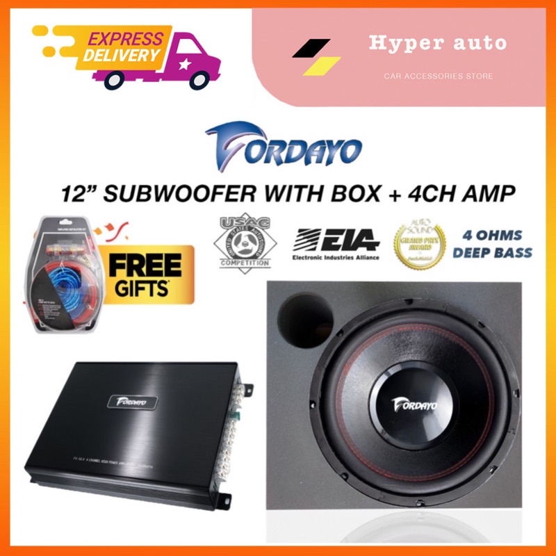 12 inch car subwoofer with box and amplifiers kit set woofer kereta amp