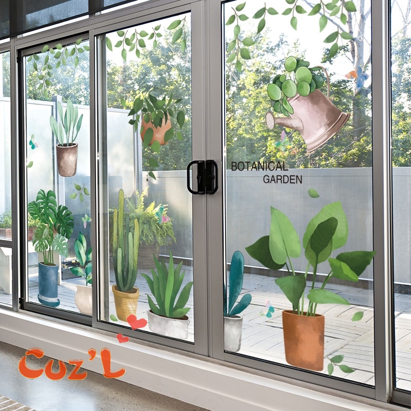 Window Glass Door Sticker Green Plant Window Stickers Bedroom 3d Stereo
