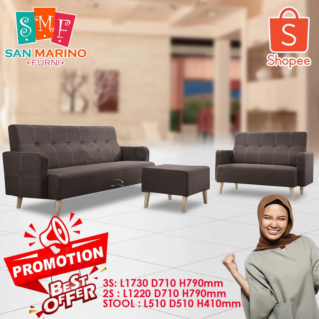 Ankara Brown 2+3 Seater With Stool Sofa LShape Fully Fabric Sofa