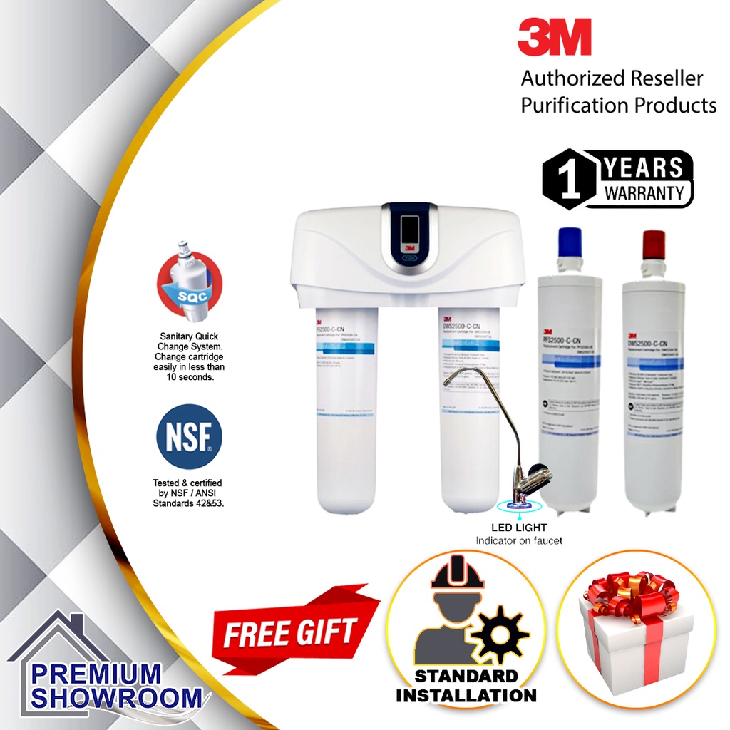 3M DWS2500T Undersink Indoor Water Filter + PFS2500 C + DWS2500 C Water