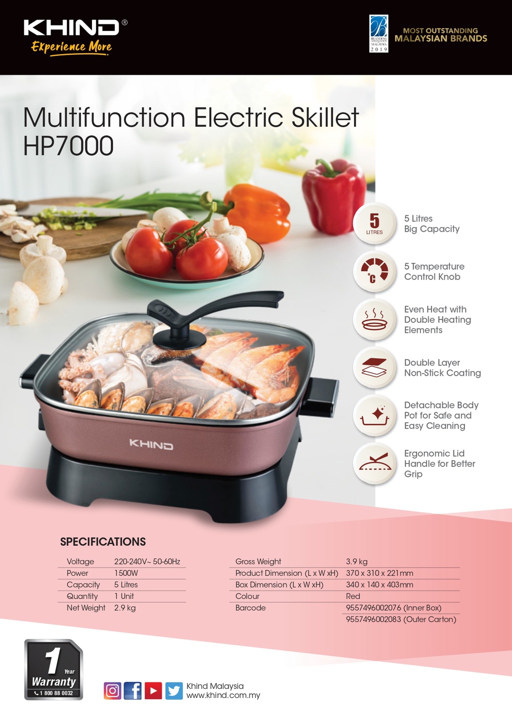 Khind Multifunction Electric Skillet (5L) HP7000 Shopee Malaysia
