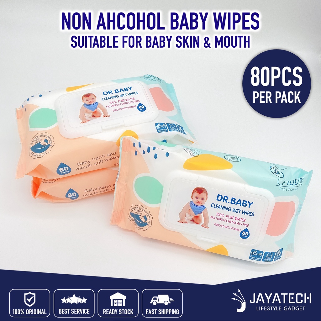 80PCS NON ALCOHOL BABY WIPES / BABY WET TISSUE ANTI BACTERIAL ALCOHOL