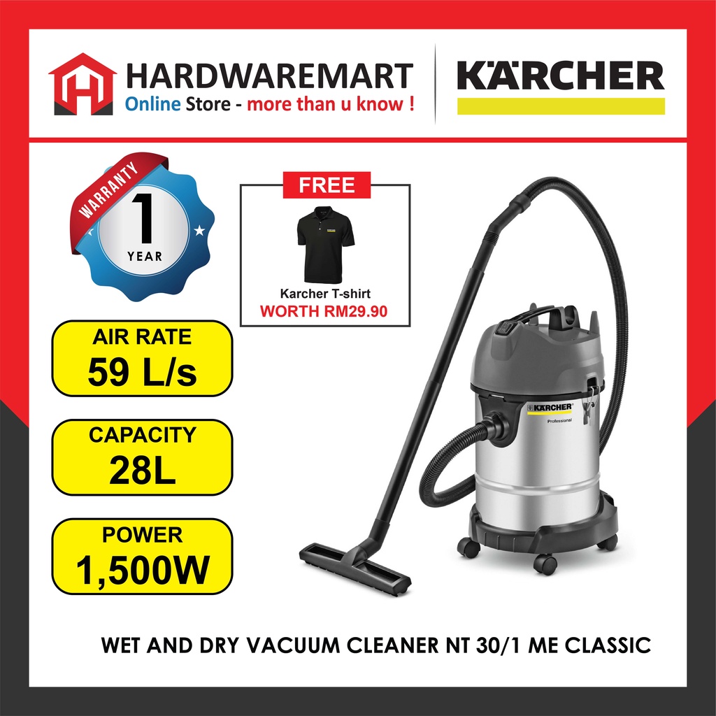 KARCHER WET AND DRY VACUUM CLEANER NT 30/1 ME CLASSIC (1500W) Shopee