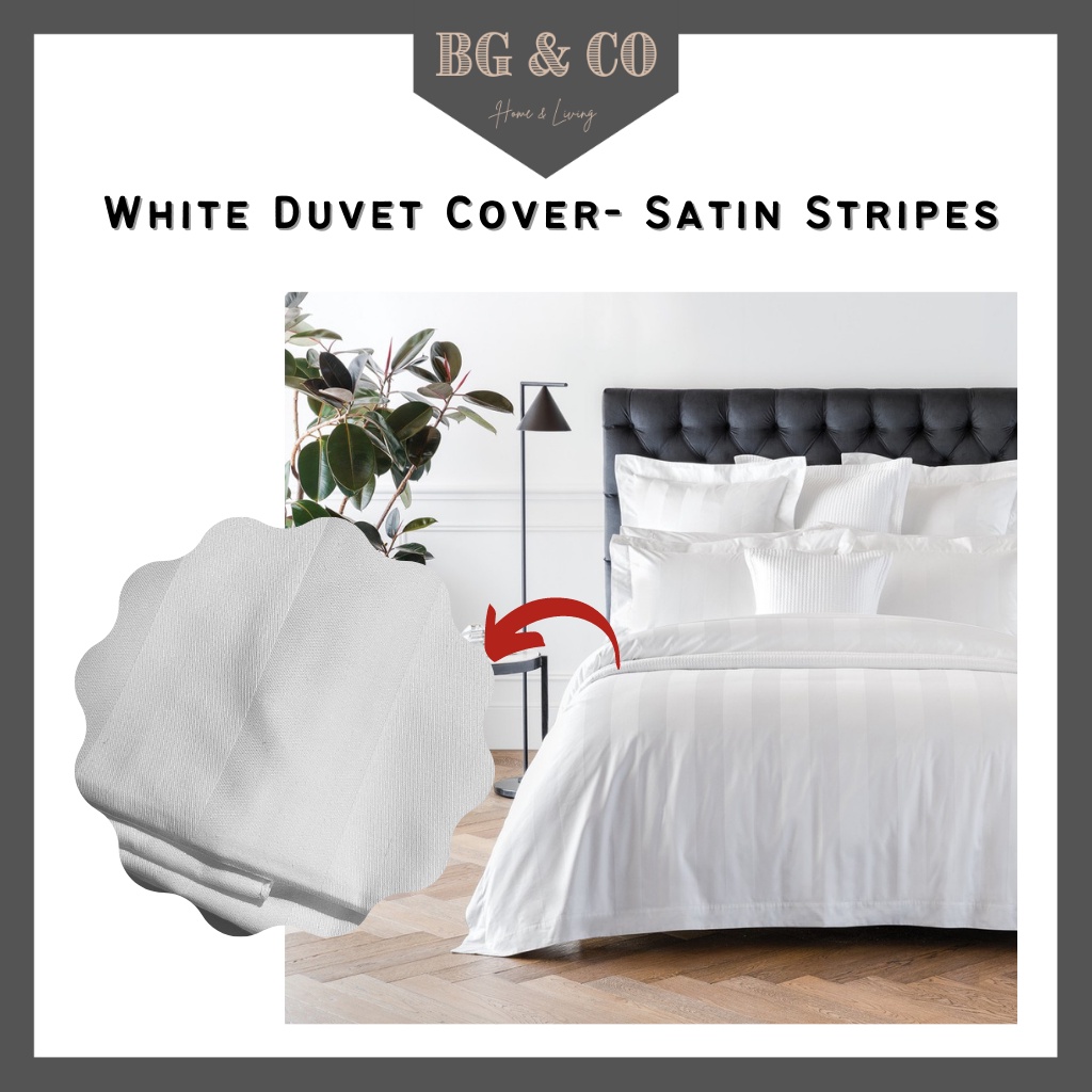 BG Hotel Grade White Duvet Cover 3cm Satin Stripes Hotel Quality