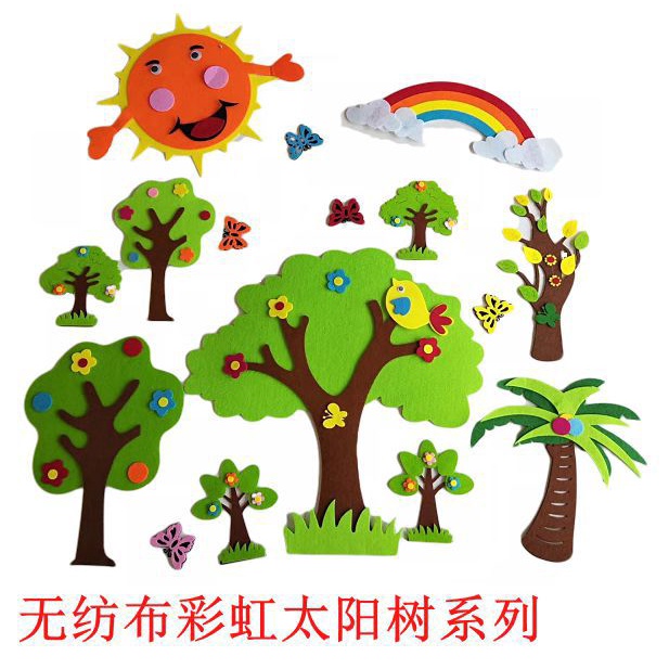 Felt Trees Craft pokok 3D Wall Decoration Kindergarten Layout Kartun
