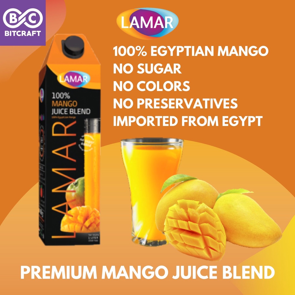 LAMAR 100 Egyptian Mango Juice Blend 1L No Sugar Fruit Imported From Egypt No Preservatives Jus