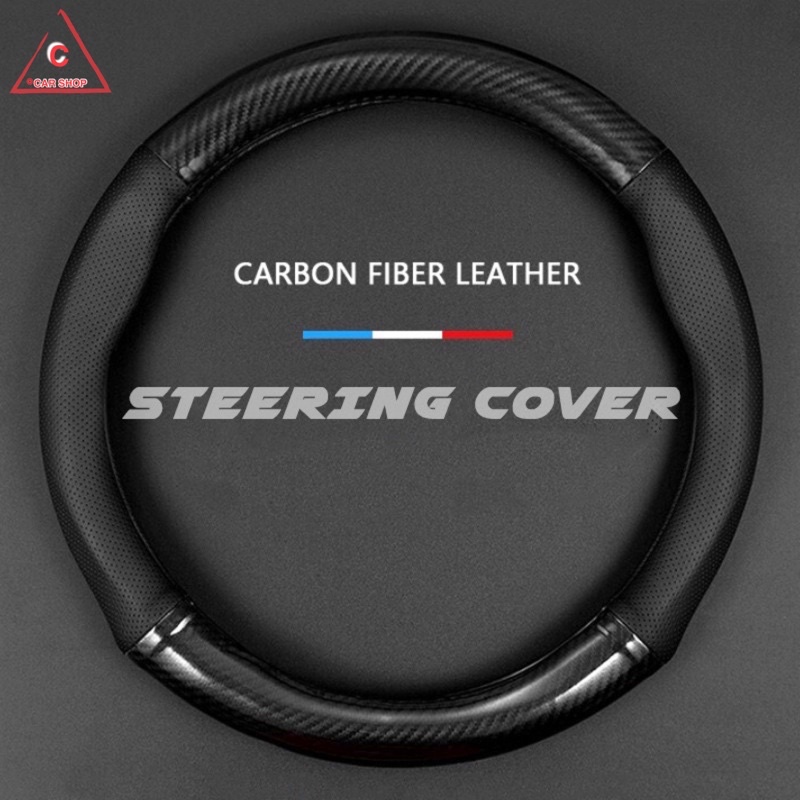 Carbon Fiber Leather Steering Wheel Cover Perodua Proton Honda Toyota